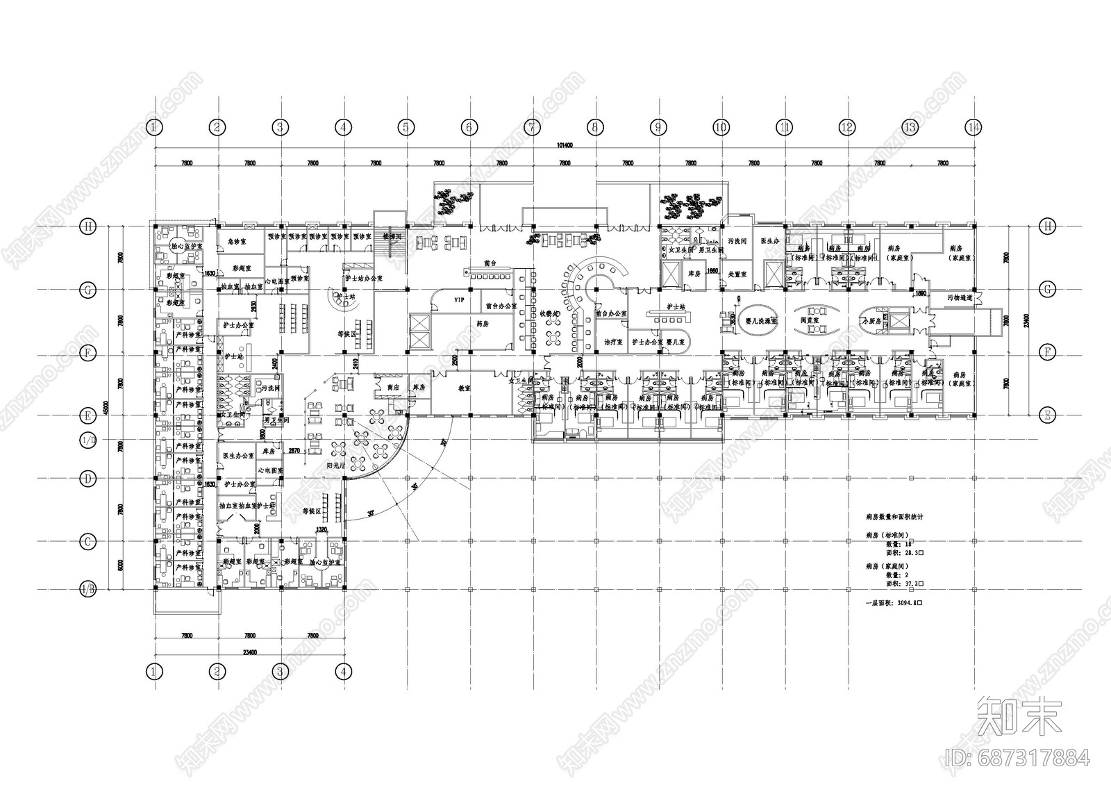 现代简约建筑平面图cad施工图下载【ID:687317884】