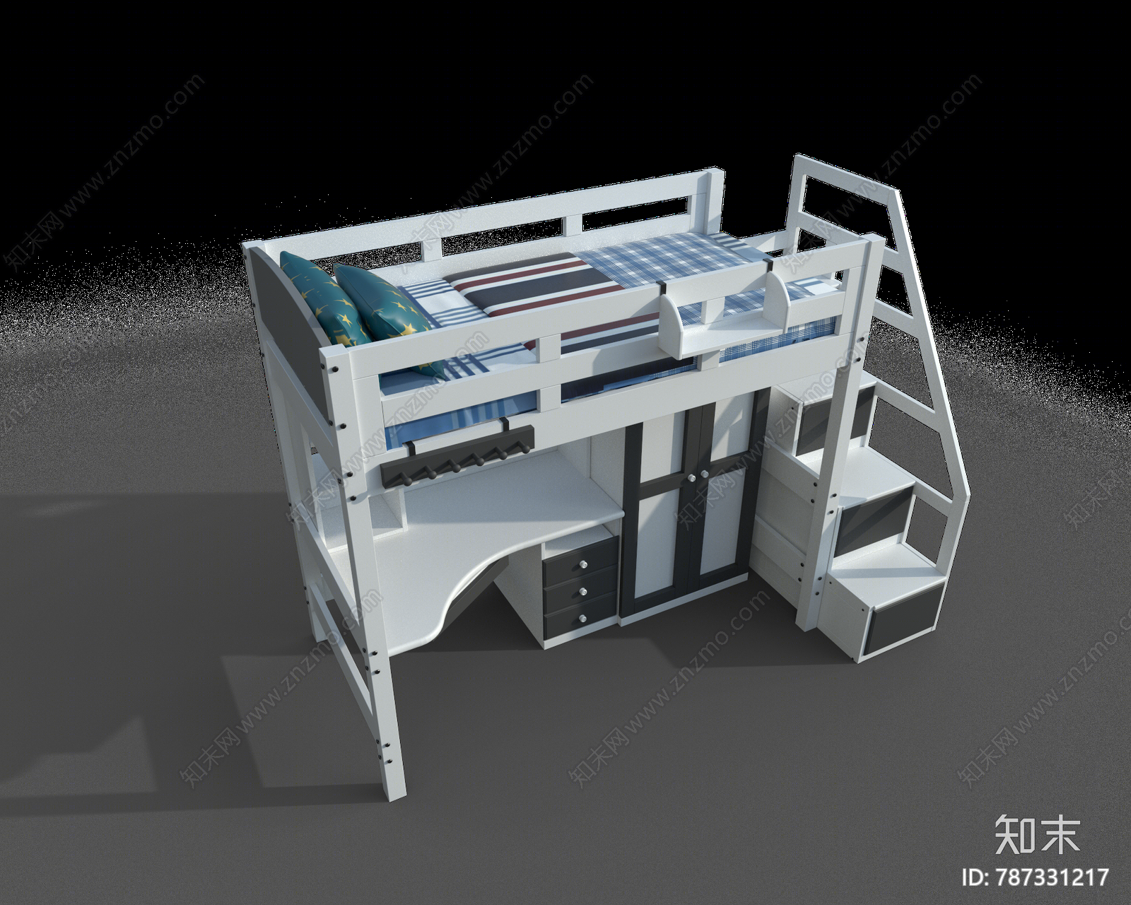 现代双层床3D模型下载【ID:787331217】