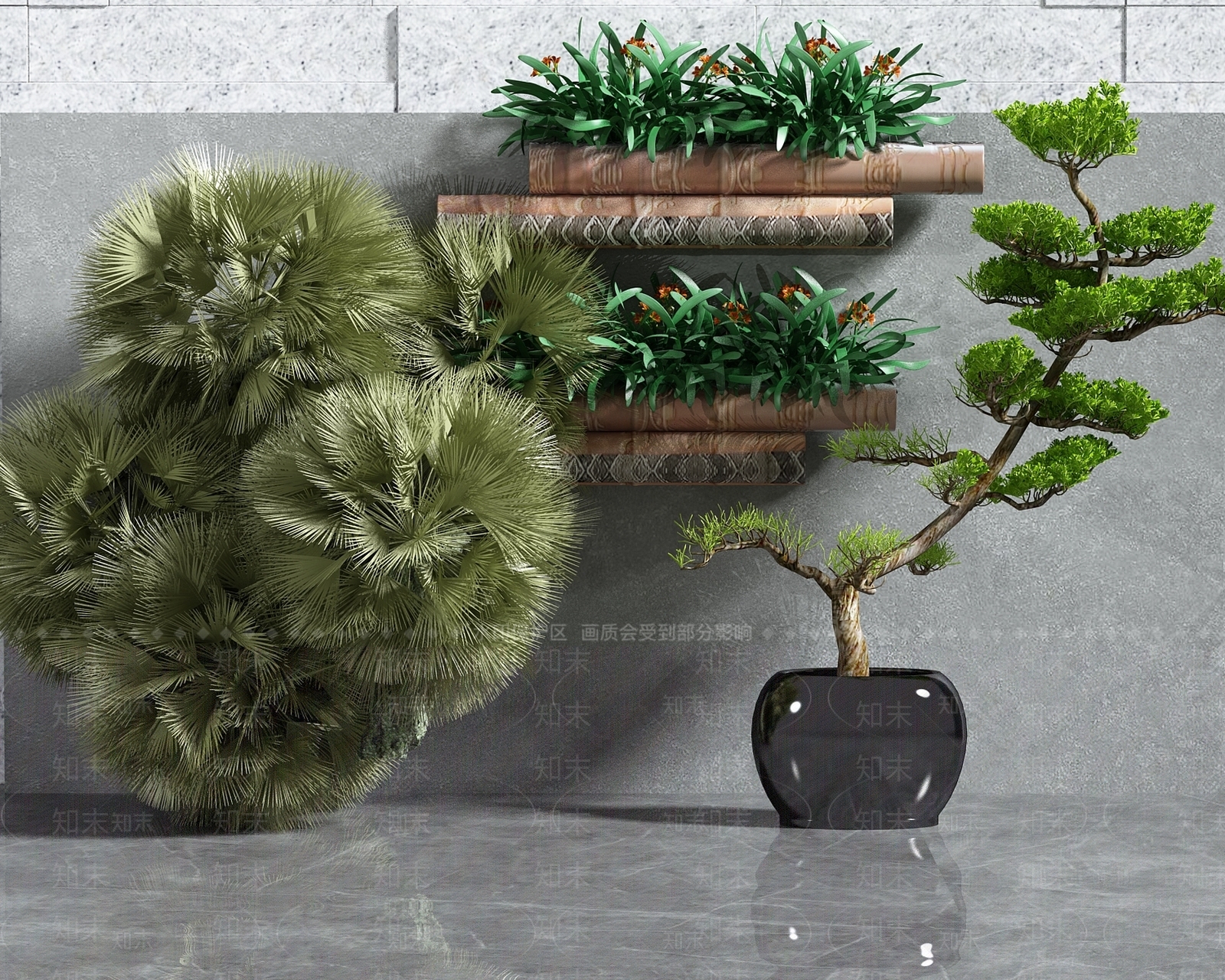 现代绿植墙3D模型下载【ID:487370230】