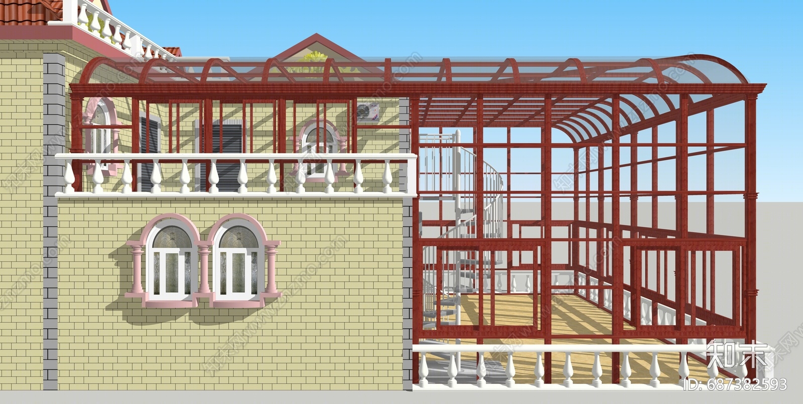 现代大型双层阳光房SU模型下载【ID:687382593】