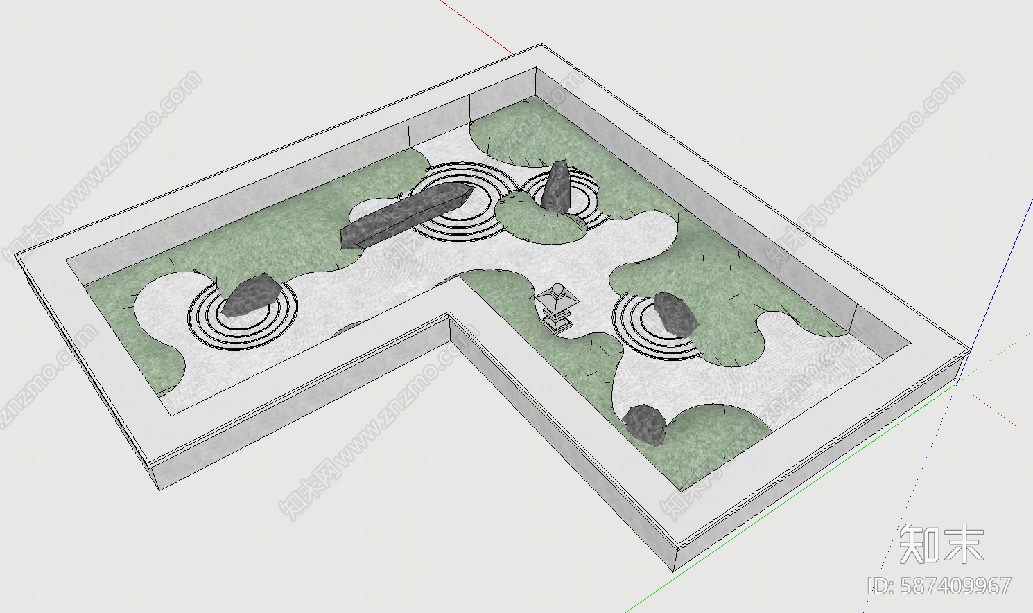 日式庭院景观SU模型下载【ID:587409967】
