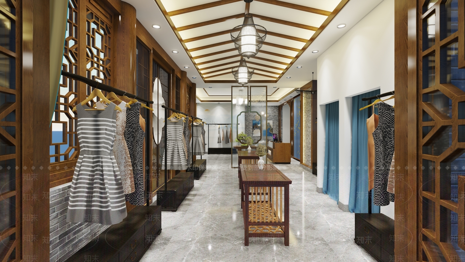 新中式服装店SU模型下载【ID:187462076】