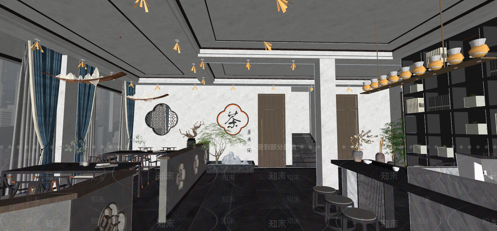 中式茶室SU模型下载【ID:987540312】
