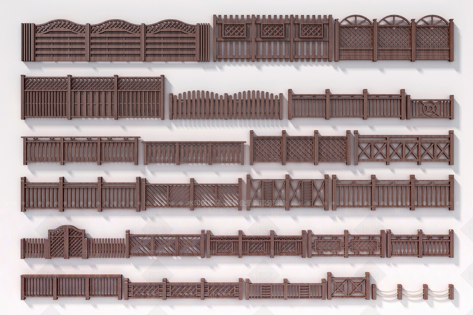 现代木艺栏杆SU模型下载【ID:487541299】