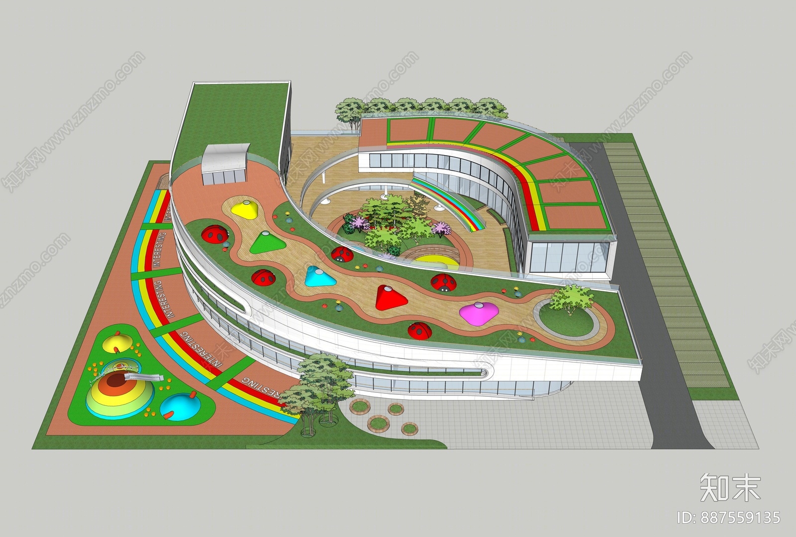 现代幼儿园外观SU模型下载【ID:887559135】