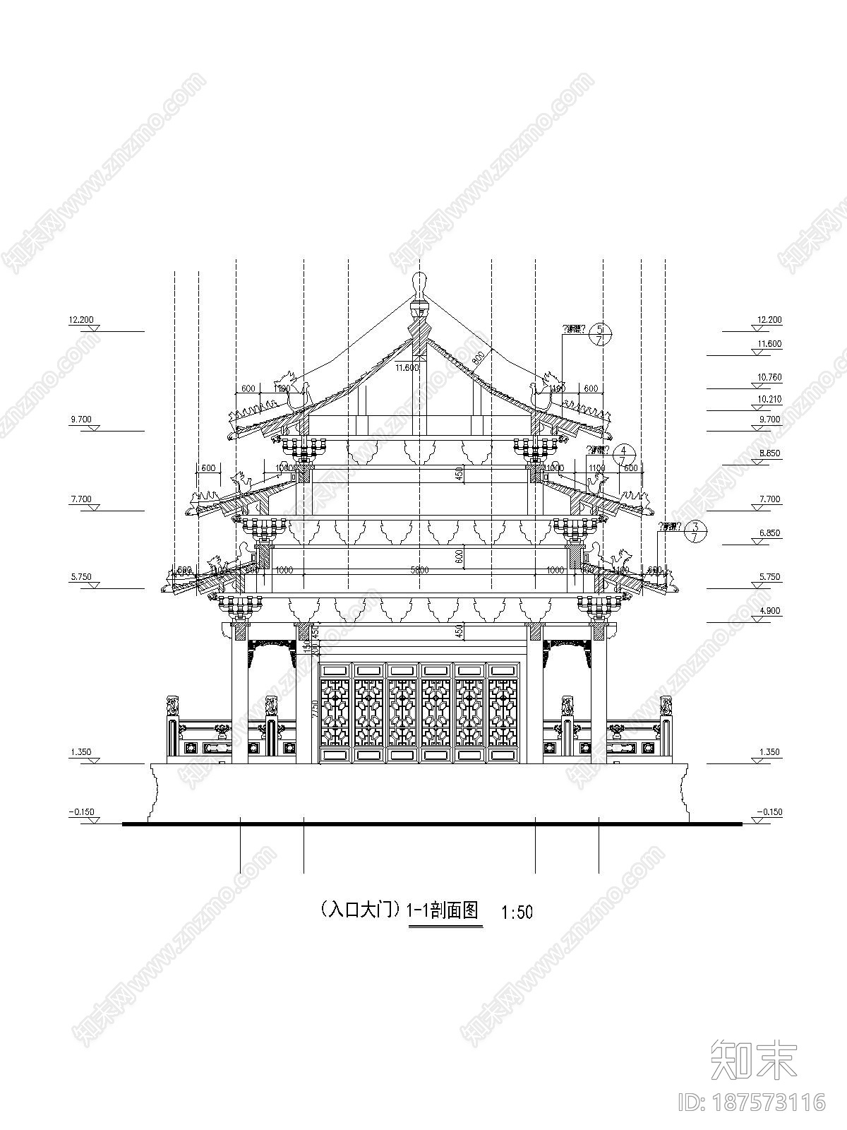 中式仿古建筑cad施工图下载【ID:187573116】