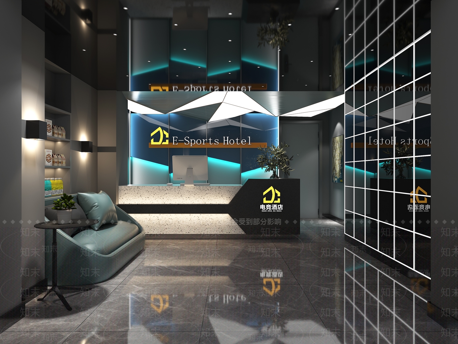 现代电竞酒店大堂3D模型下载【ID:487675268】