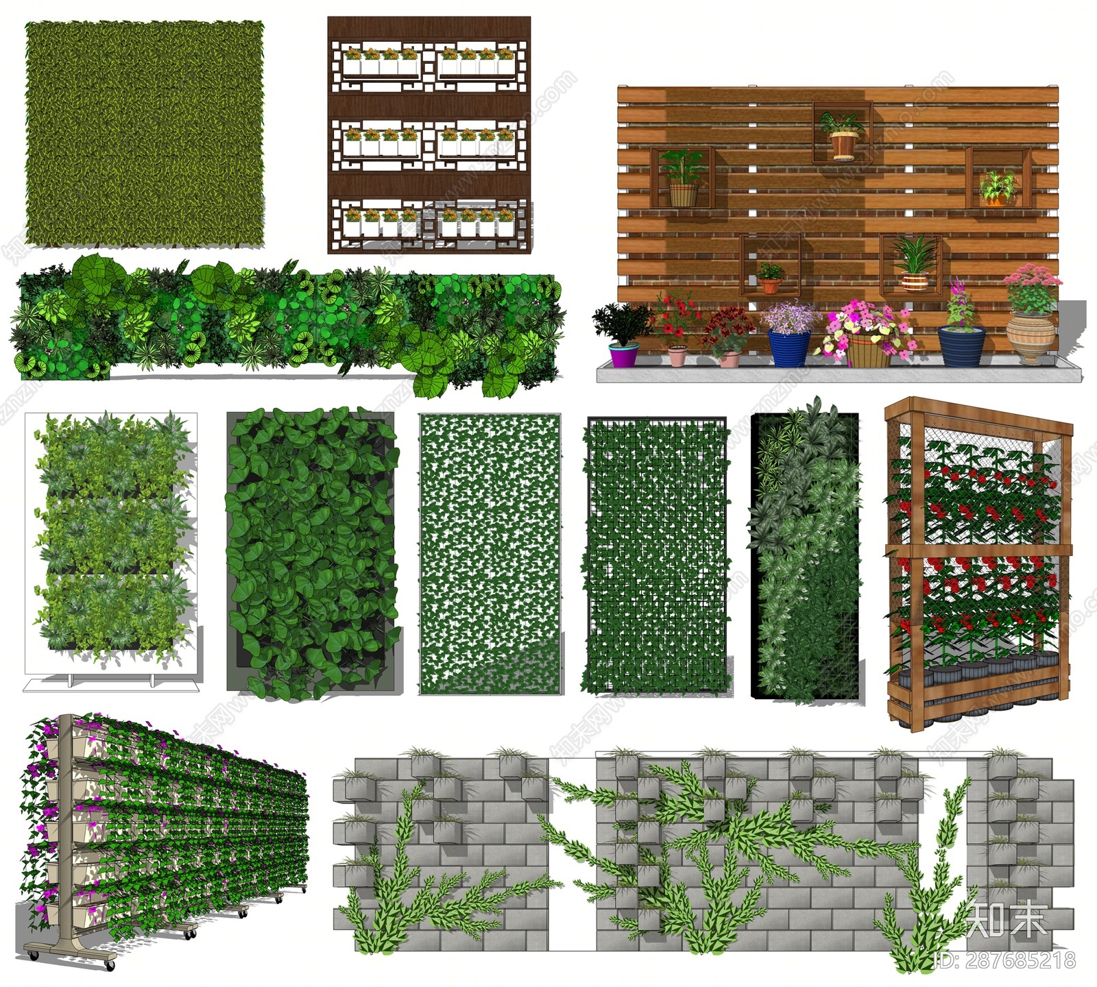 现代风格绿植墙SU模型下载【ID:287685218】