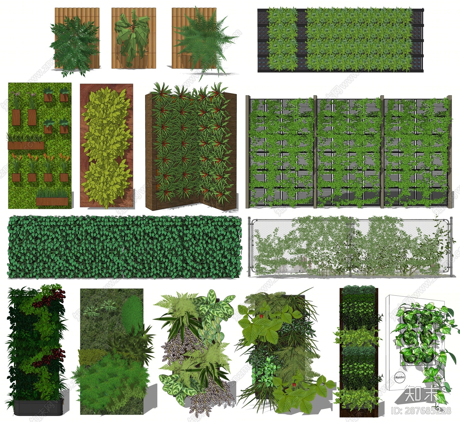 现代风格绿植墙SU模型下载【ID:287685228】