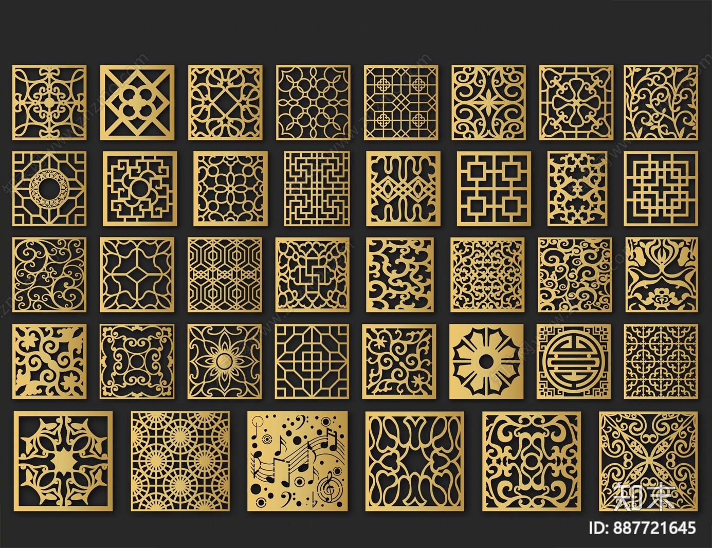 新中式金属雕花3D模型下载【ID:887721645】