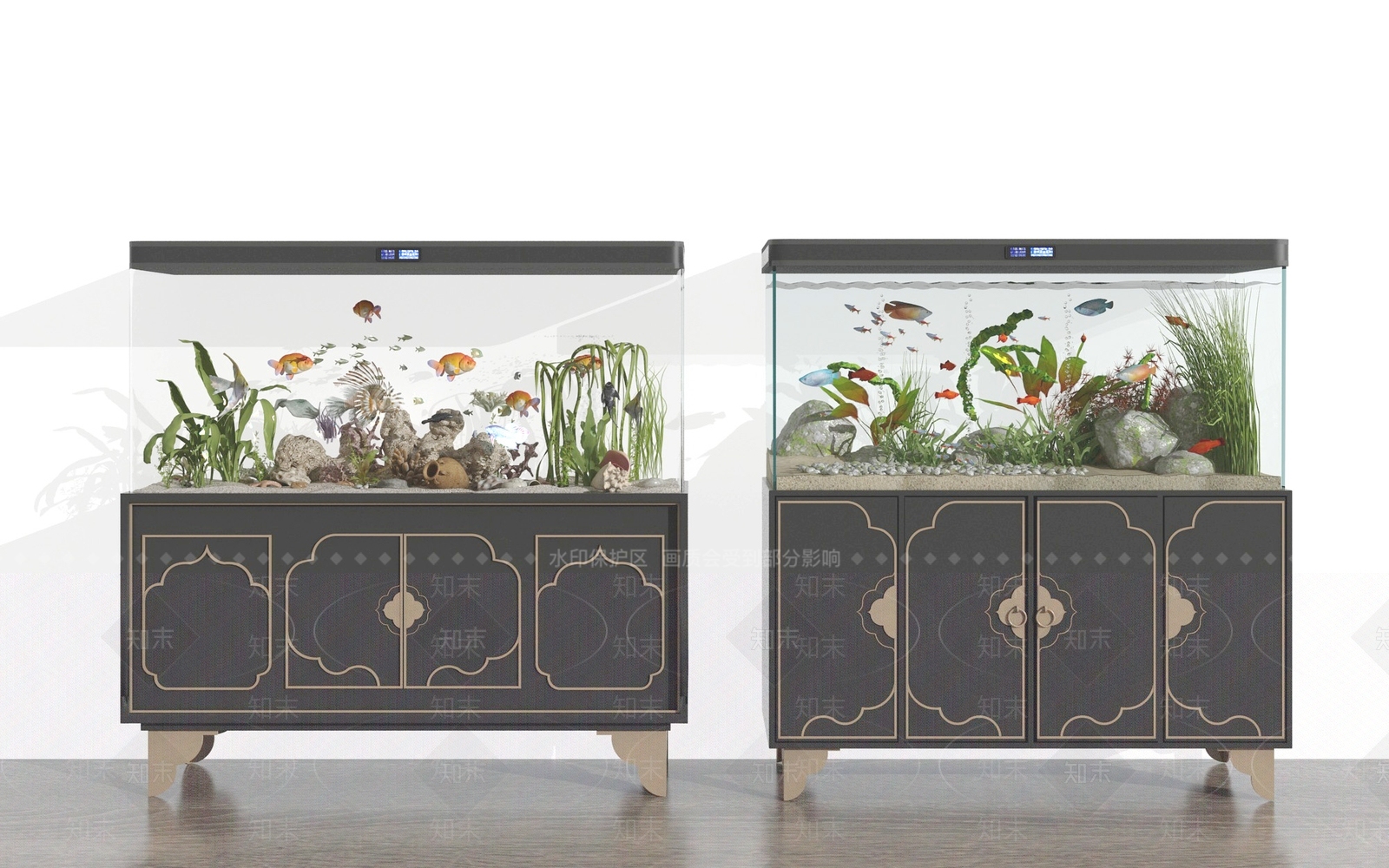 新中式鱼缸水族3D模型下载【ID:687740748】