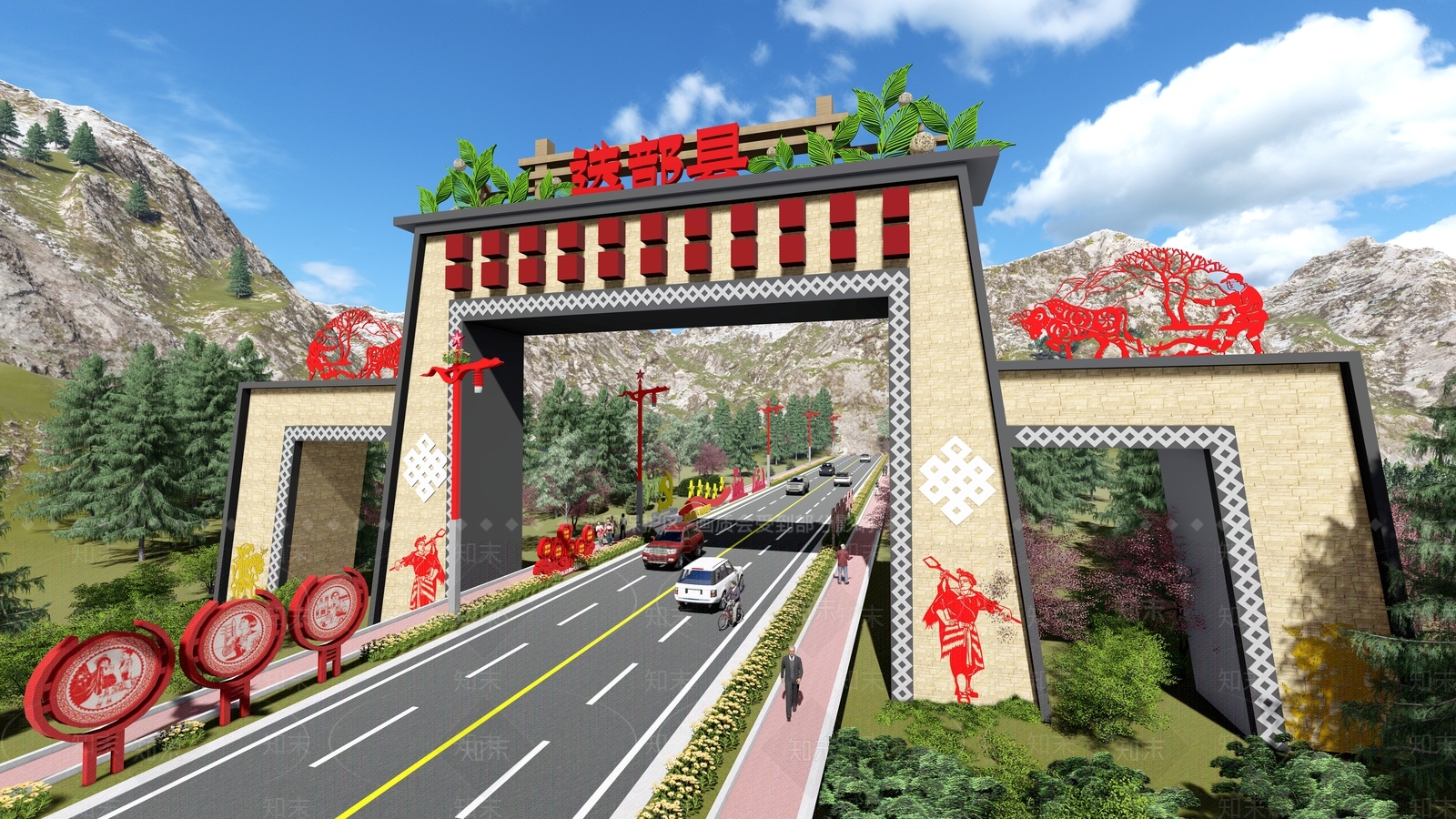 现代牌坊SU模型下载【ID:487831554】
