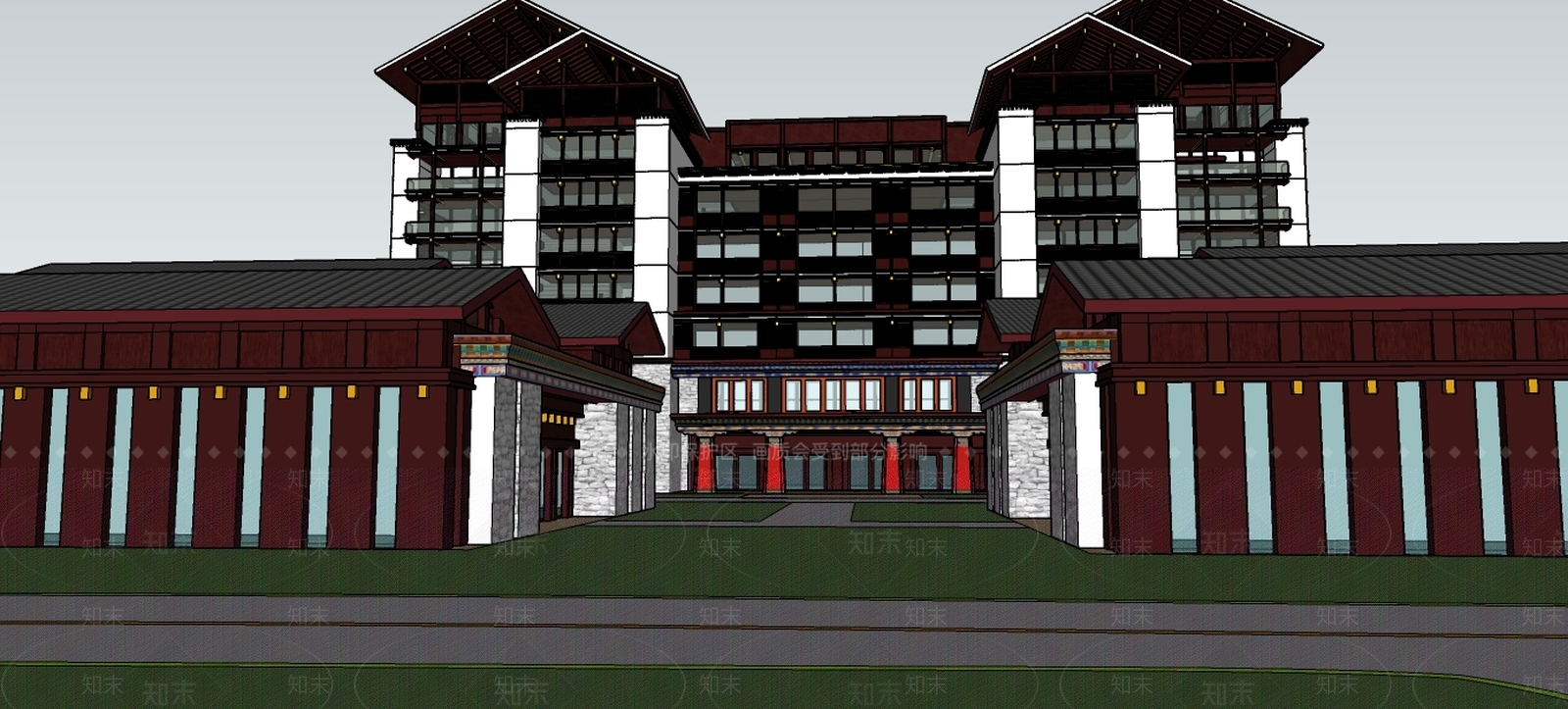 新中式风格酒店民宿SU模型下载【ID:387804586】