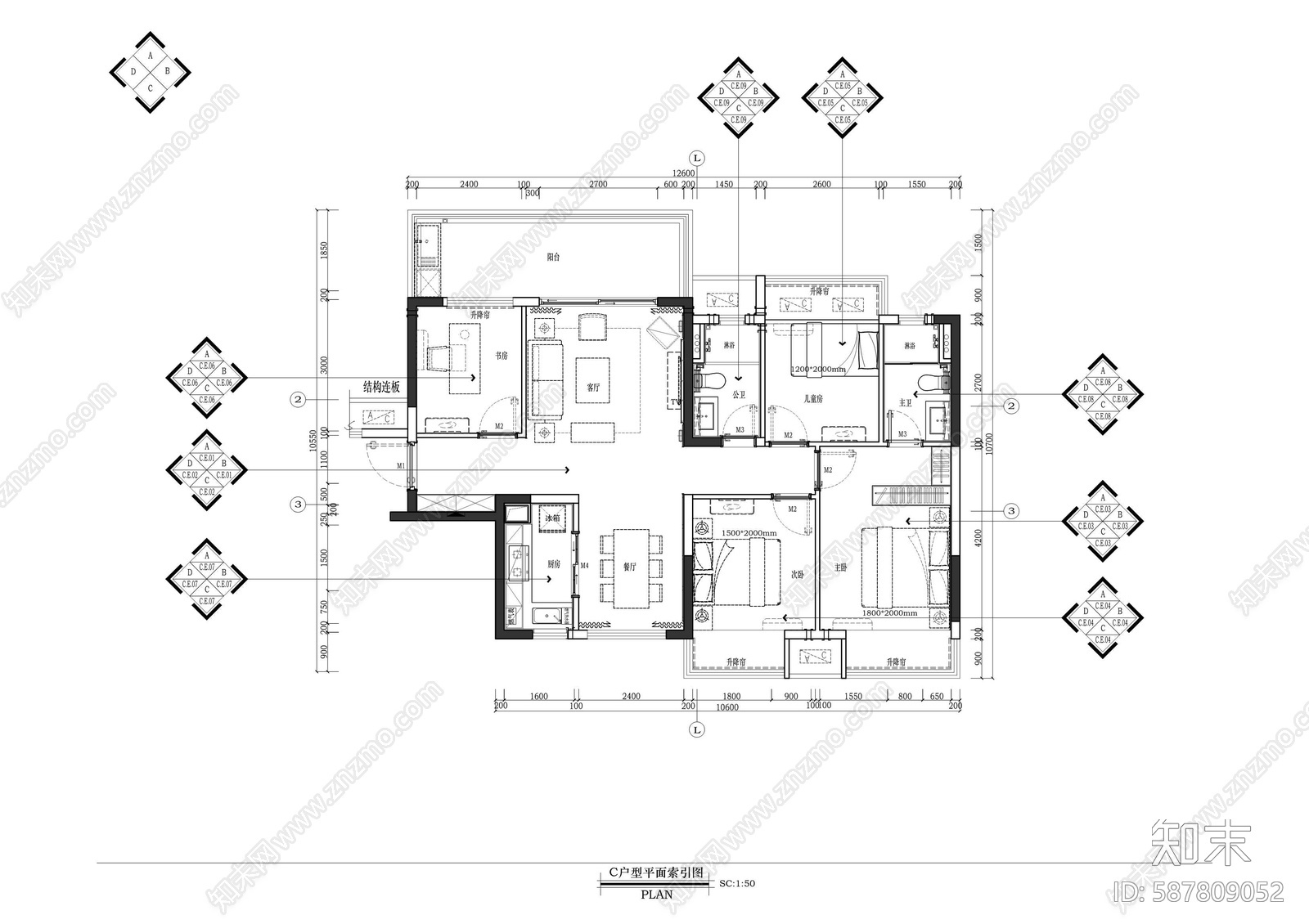 现代样板房cad施工图下载【ID:587809052】