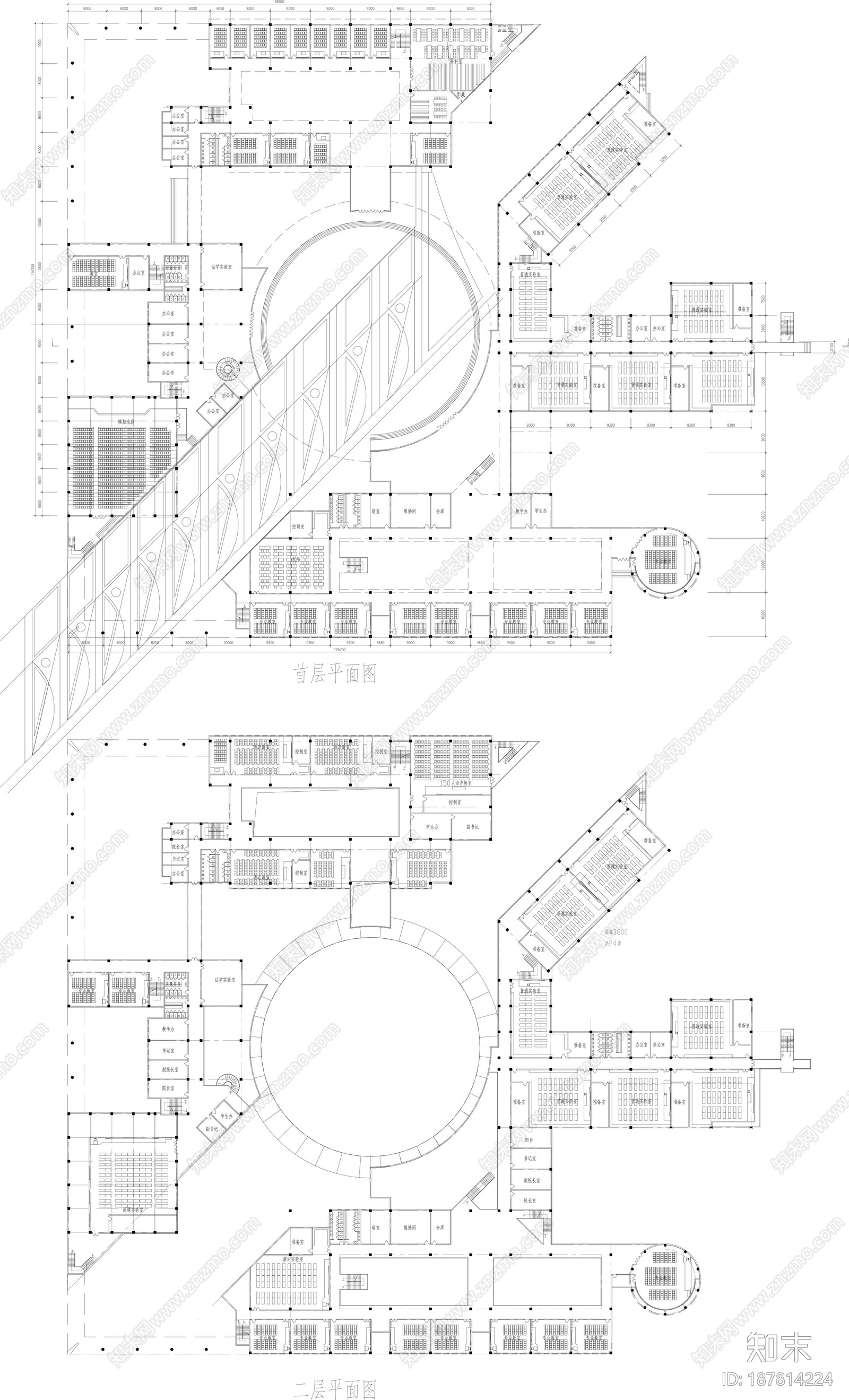 现代简约教育建筑cad施工图下载【ID:187814224】
