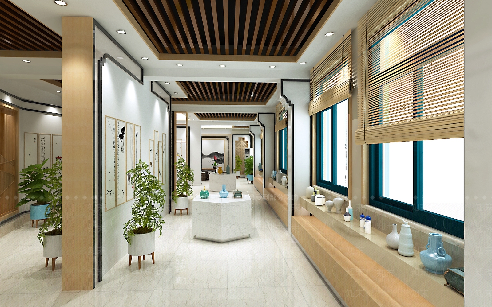 新中式书画展厅3d模型下载