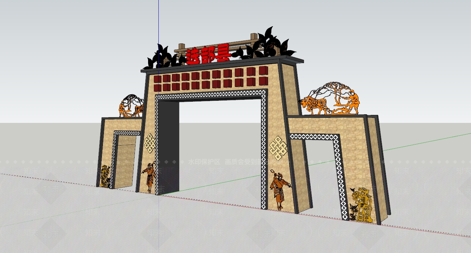 现代牌坊SU模型下载【ID:487831554】