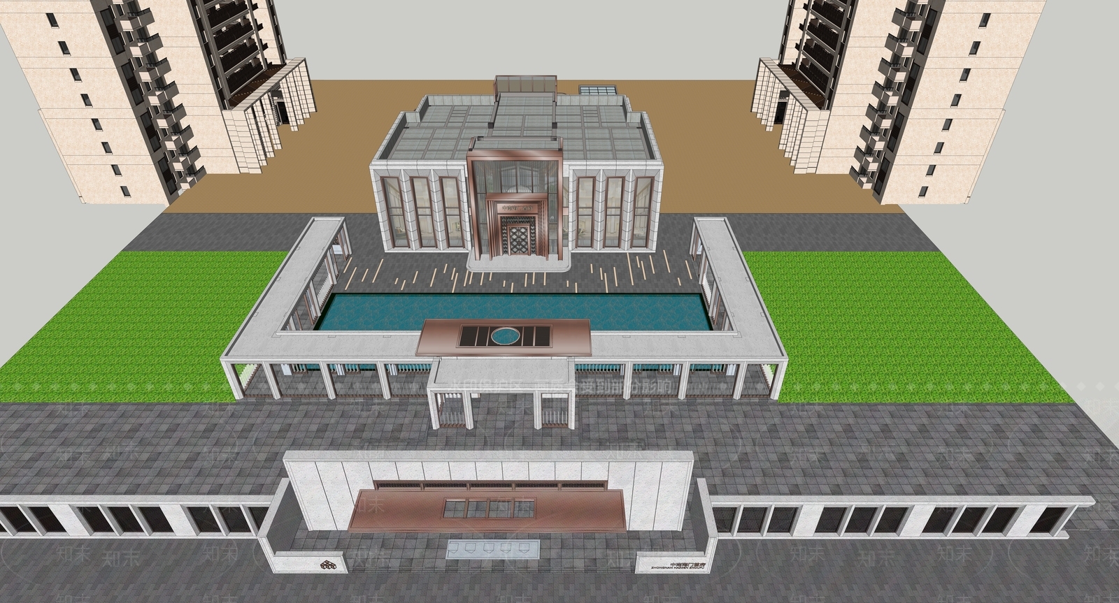 新中式售楼处建筑SU模型下载【ID:787833151】