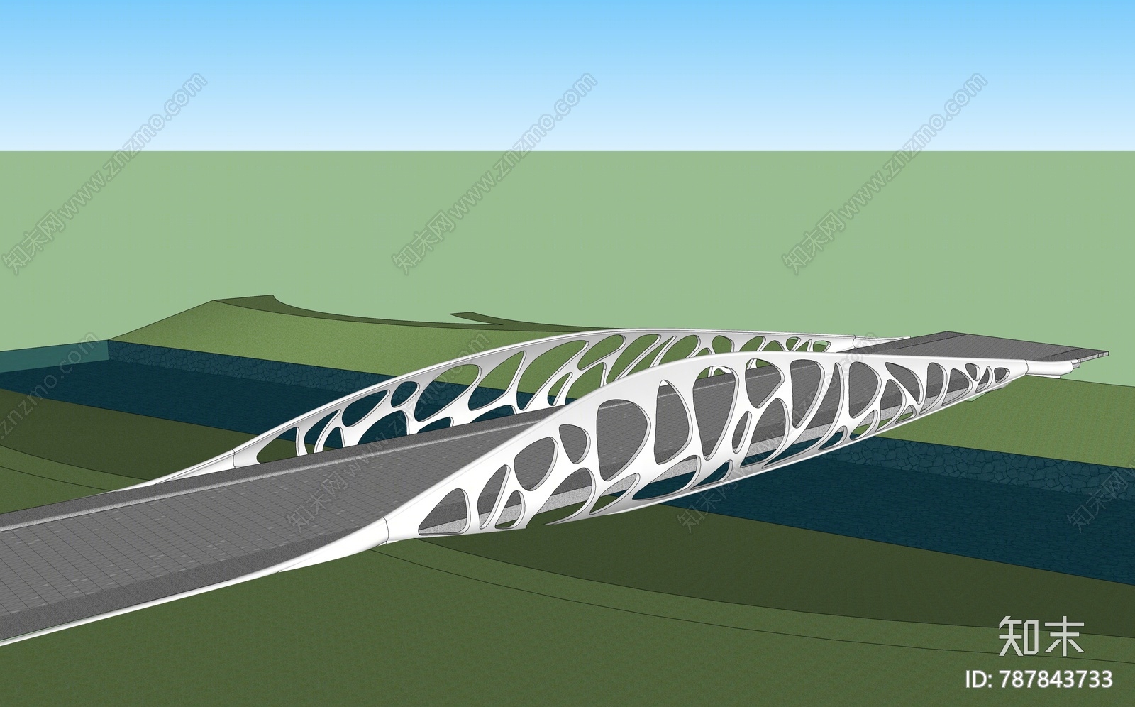 现代景观桥SU模型下载【ID:787843733】