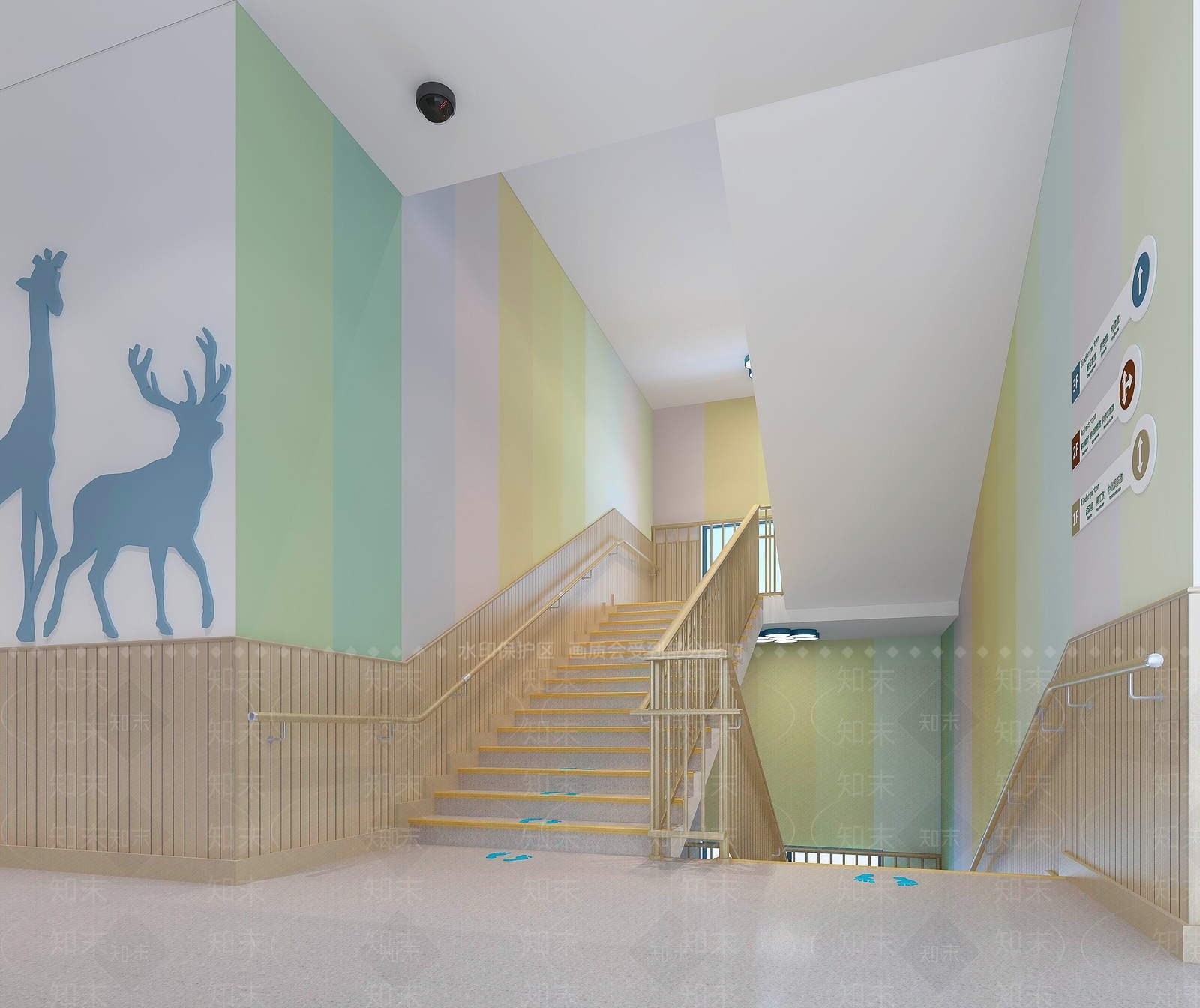 现代幼儿园楼梯走道3D模型下载【ID:187899060】