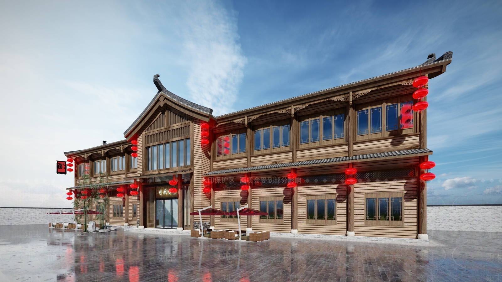 新中式酒店民宿外观SU模型下载【ID:387902510】