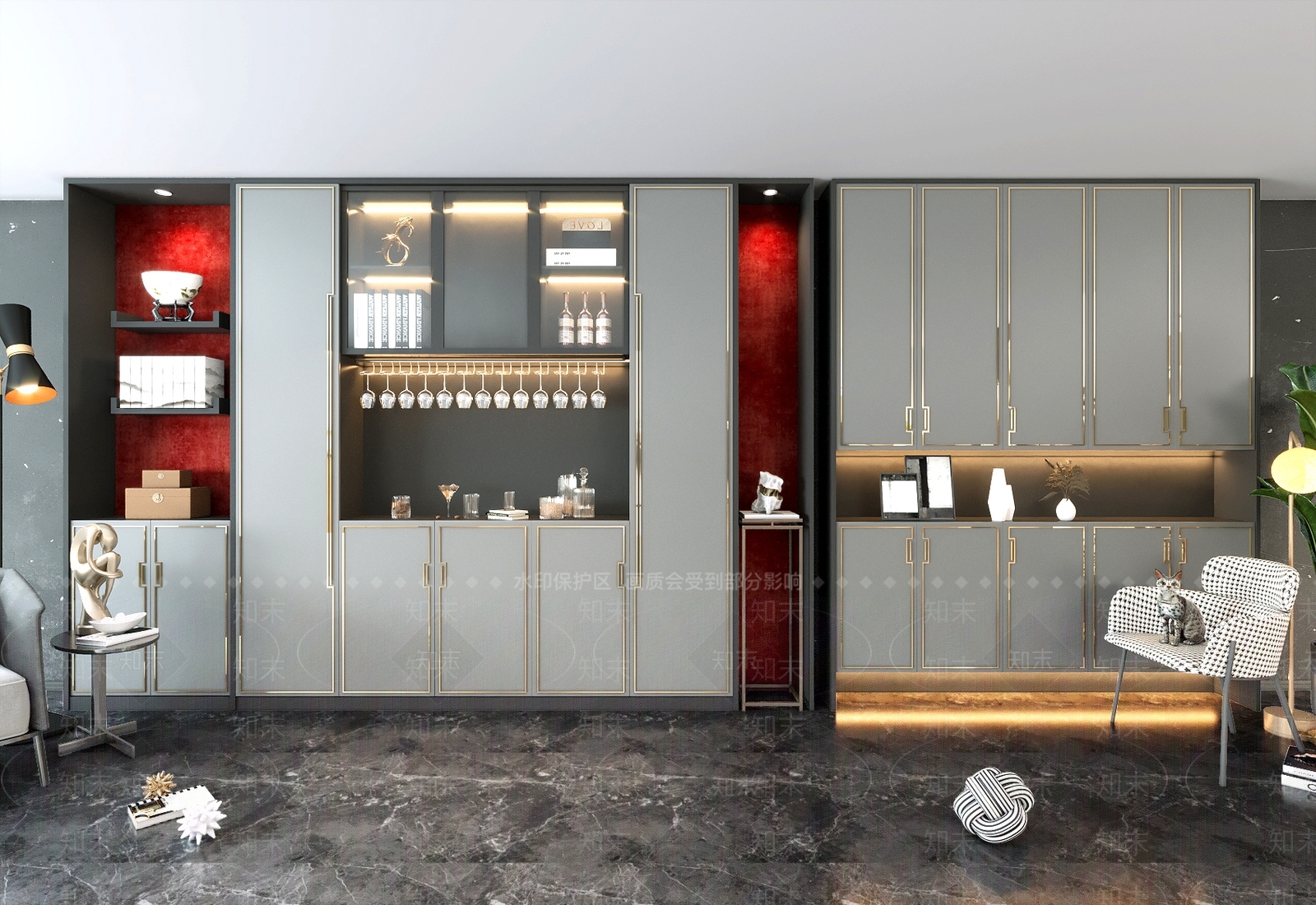 现代酒柜3D模型下载【ID:987906001】