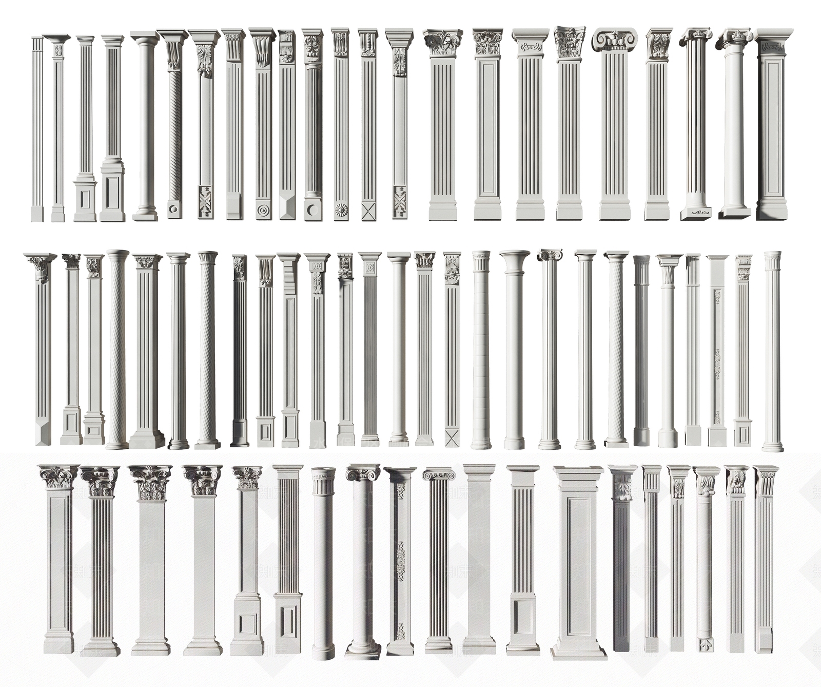 欧式古典罗马柱组合3D模型下载【ID:687913995】