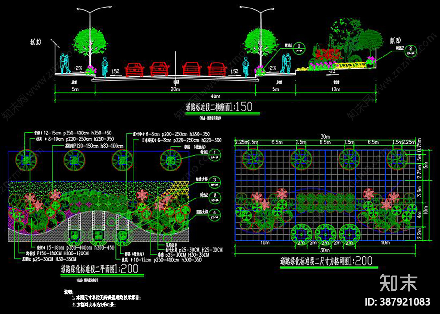 道路景观绿化cad施工图下载【ID:387921083】