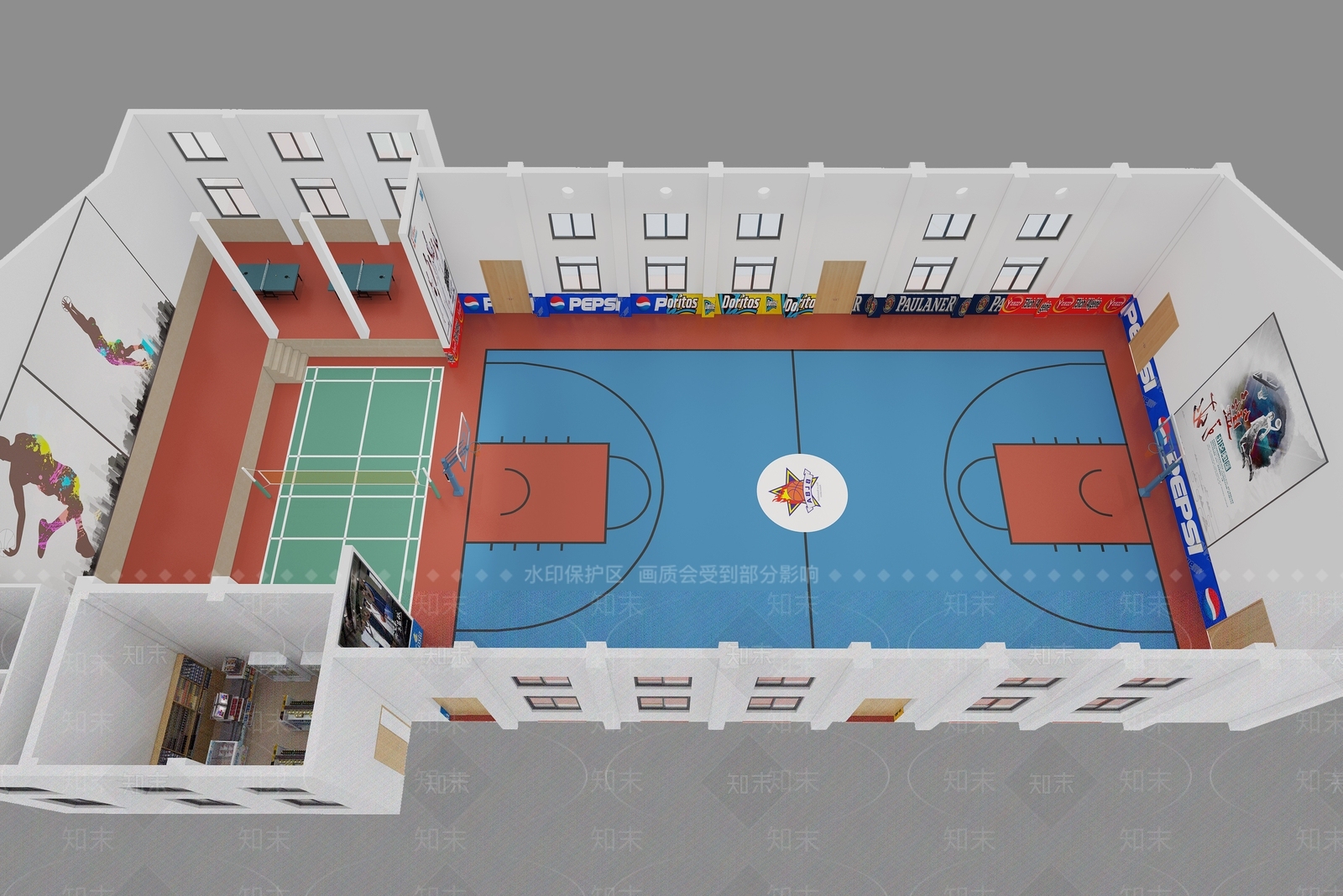 现代篮球场3D模型下载【ID:587940070】