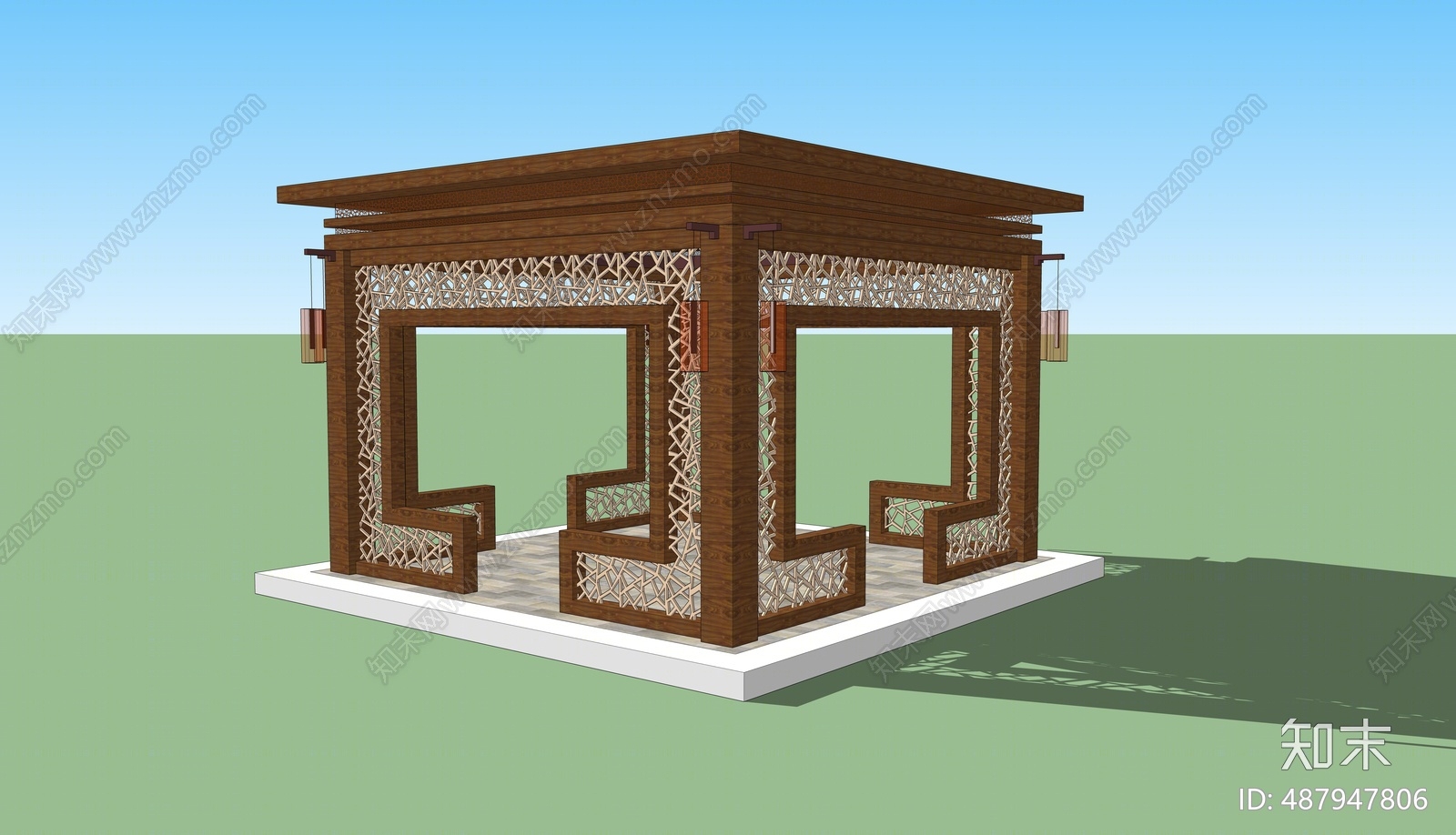 中式雕花亭SU模型下载【ID:487947806】