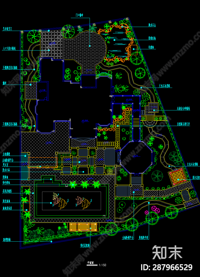 别墅花园cad施工图下载【ID:287966529】