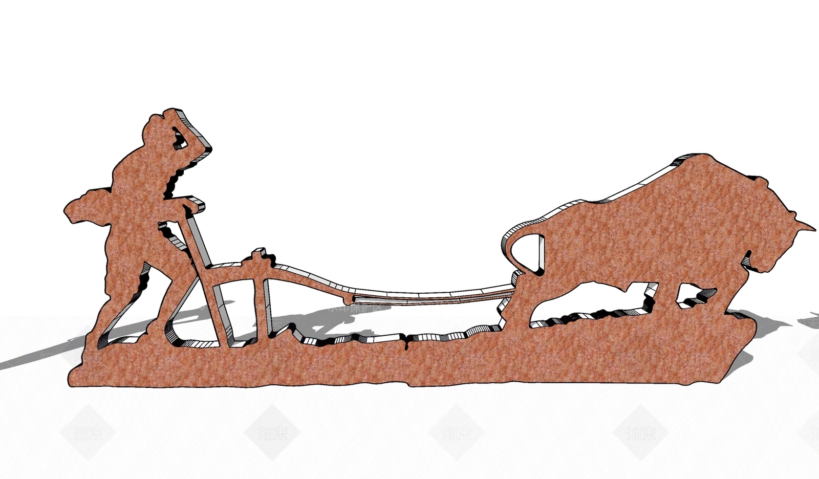 中式农村农耕文化雕塑SU模型下载【ID:388112340】