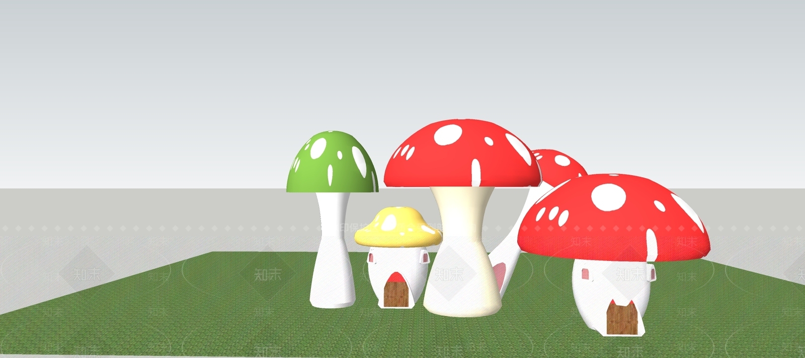 现代蘑菇雕塑组合SU模型下载【ID:687978606】