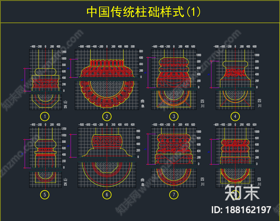 中式传统柱cad施工图下载【ID:188162197】