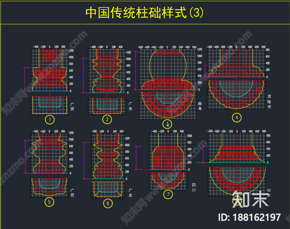 中式传统柱cad施工图下载【ID:188162197】