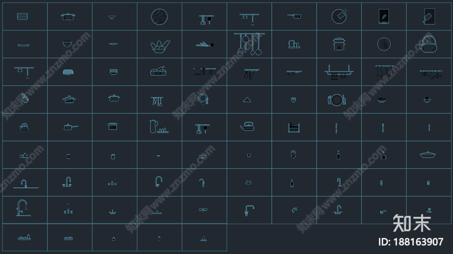 现代厨房用具cad施工图下载【ID:188163907】