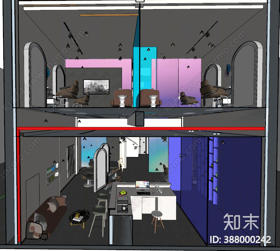 现代美发店SU模型下载【ID:388000242】