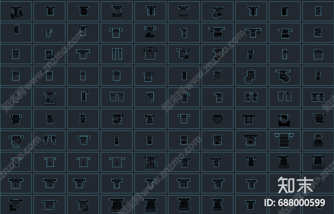 单人床cad施工图下载【ID:688000599】