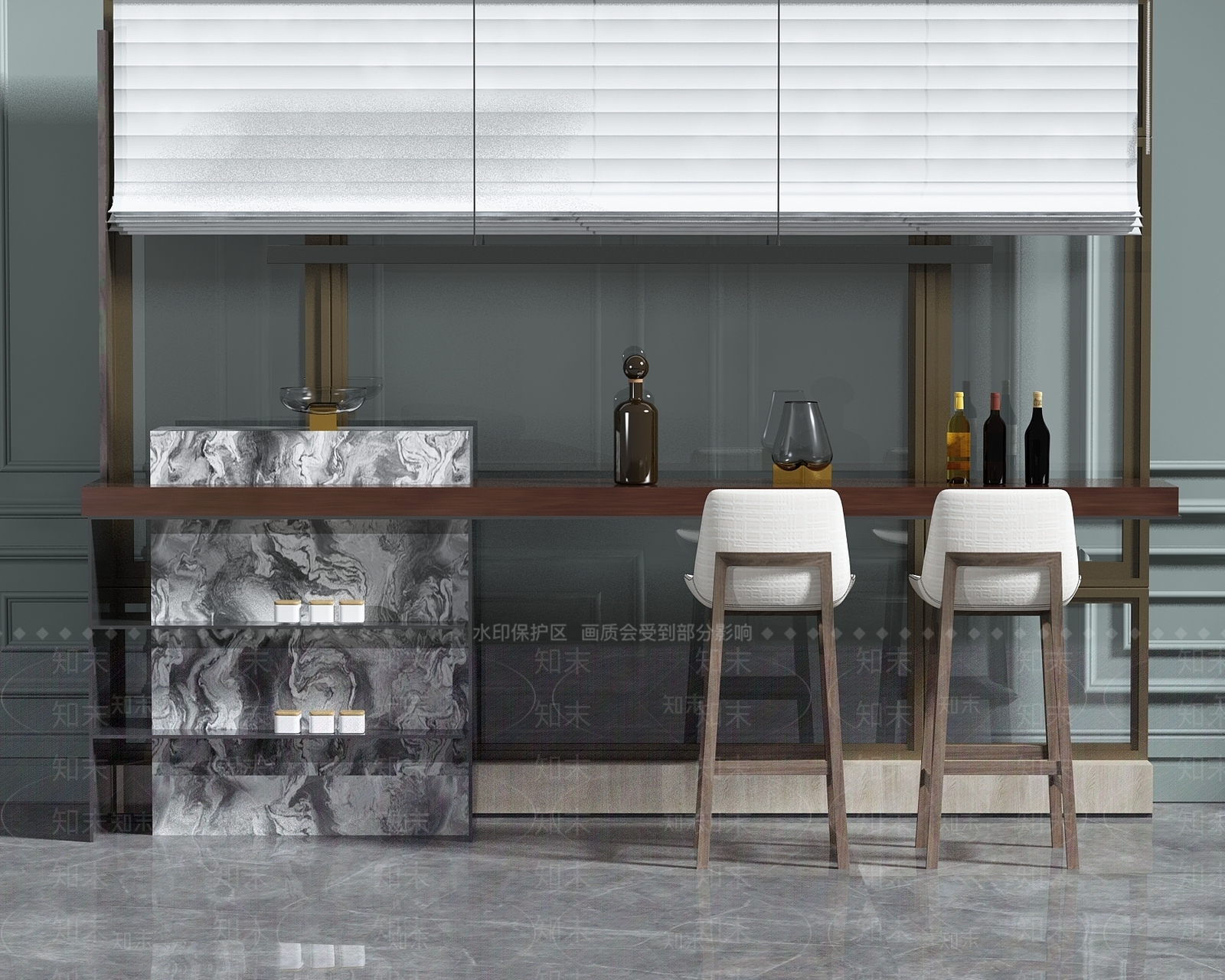 中式吧台吧椅组合3D模型下载【ID:688020348】