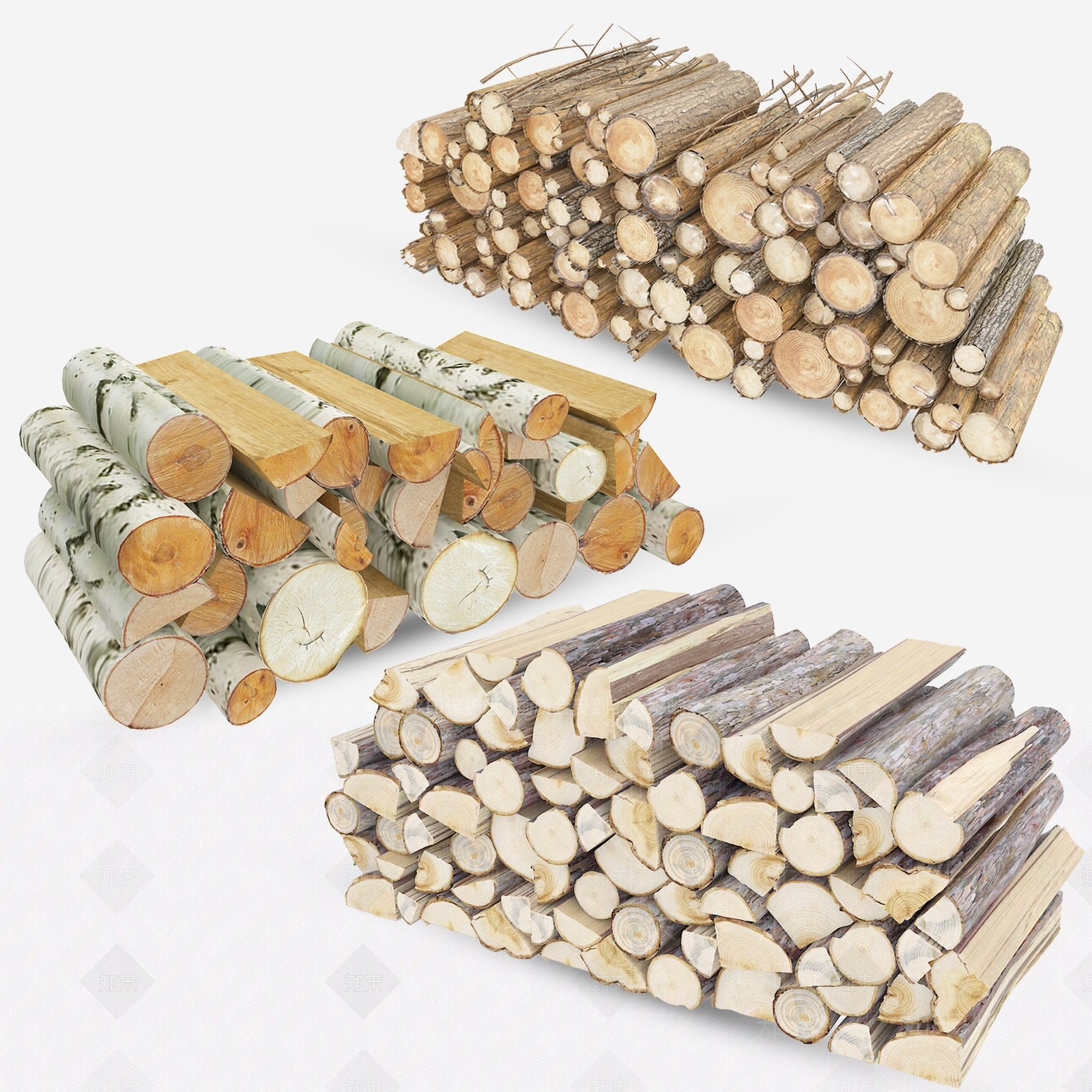 现代木头堆3D模型下载【ID:388041637】