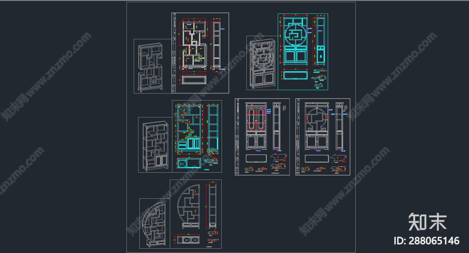 中式博古架cad施工图下载【ID:288065146】