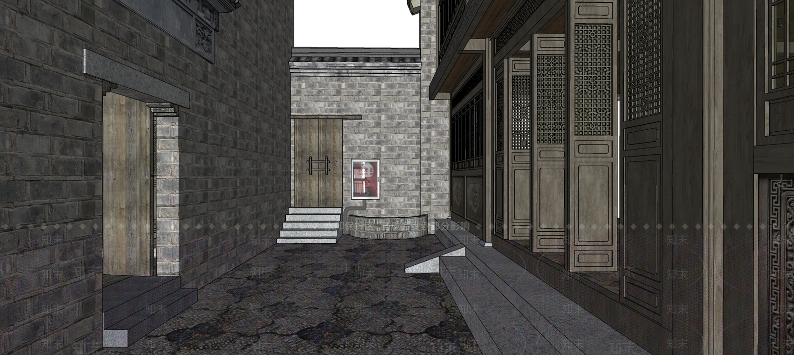 中式住宅外观SU模型下载【ID:388100595】