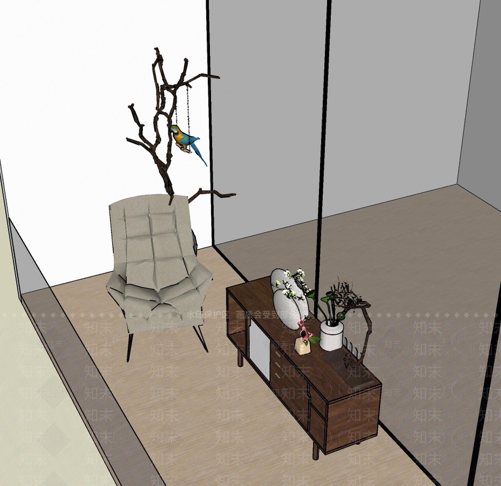 新中式家居阳台SU模型下载【ID:688111519】