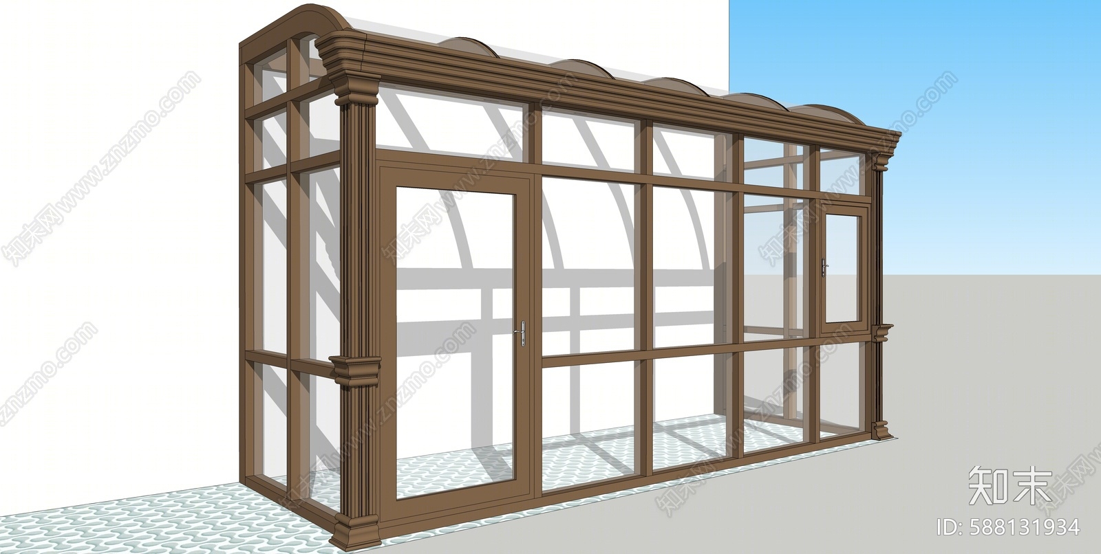 现代弧形阳光房SU模型下载【ID:588131934】