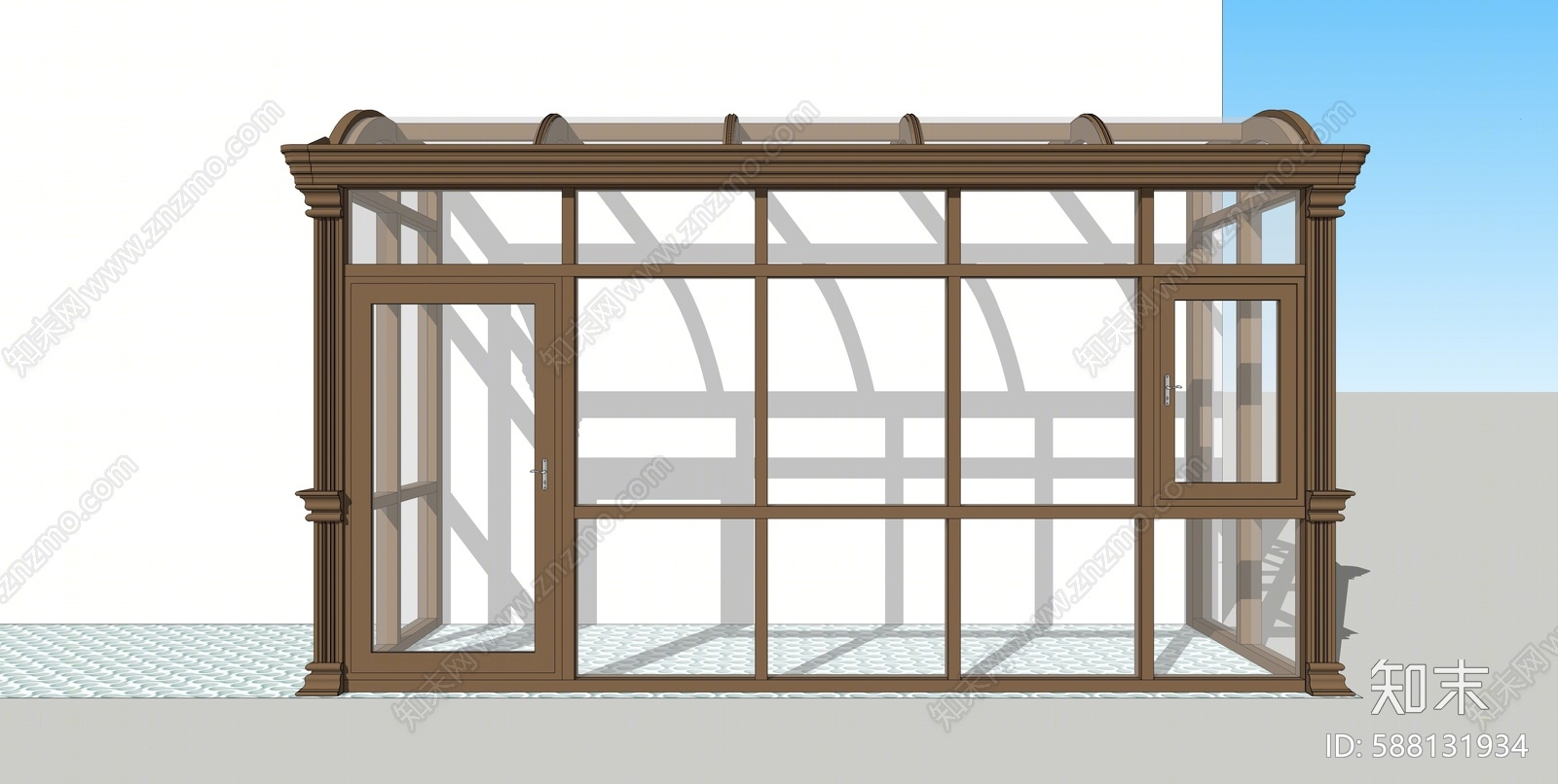 现代弧形阳光房SU模型下载【ID:588131934】