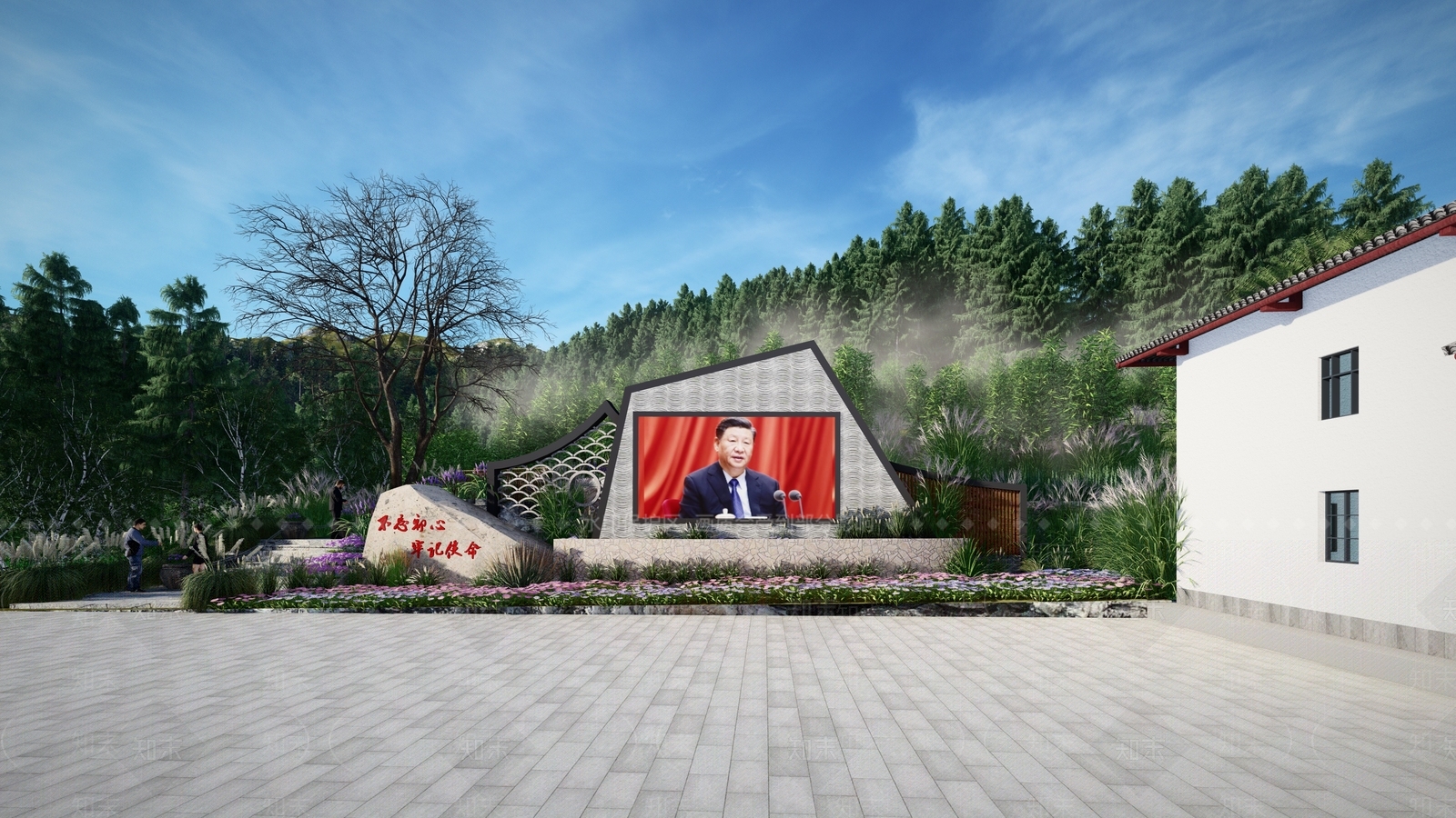 中式景墙围墙SU模型下载【ID:788132048】