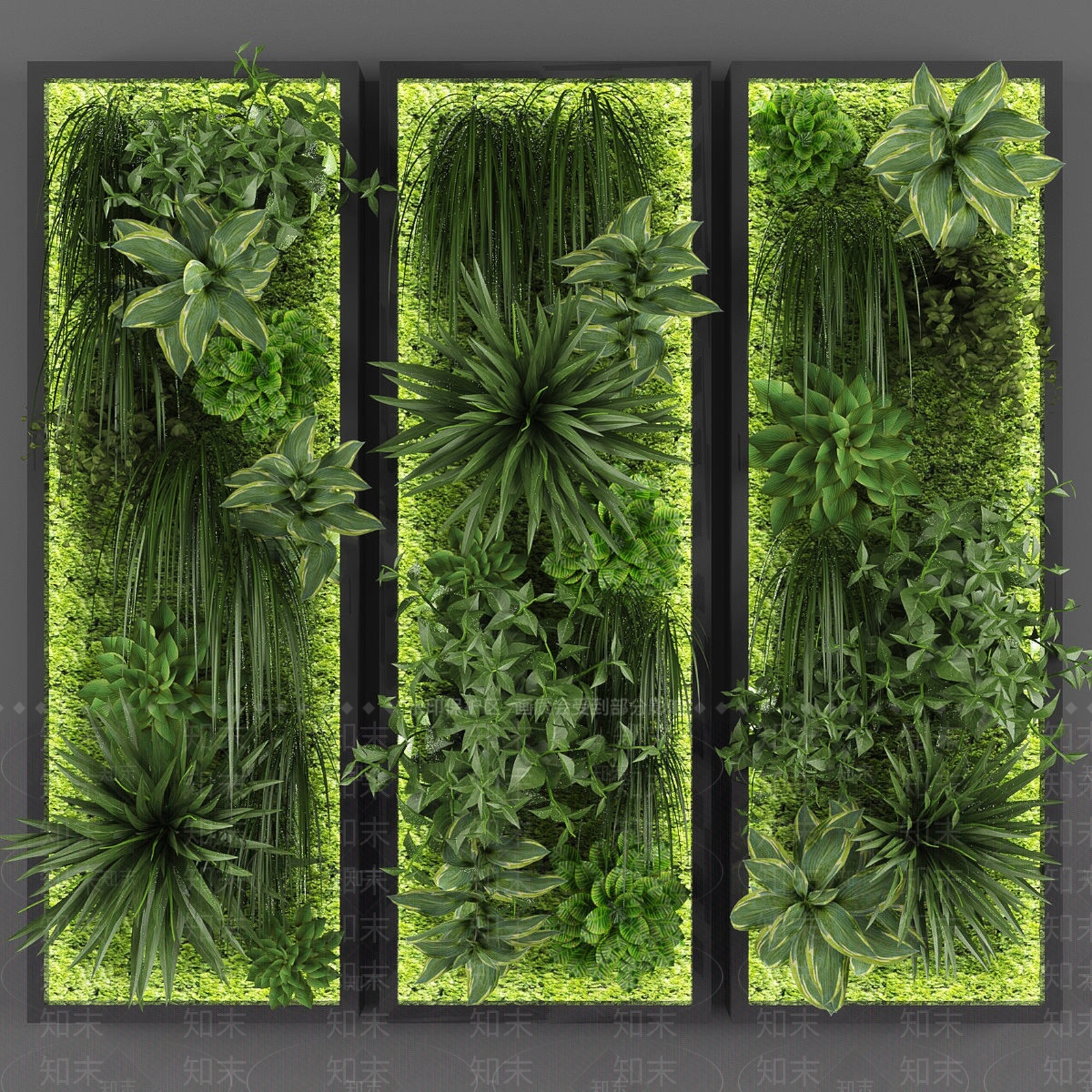 现代绿植墙3D模型下载【ID:488140231】