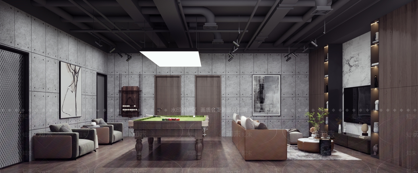 工业风台球室3D模型下载【ID:288141463】