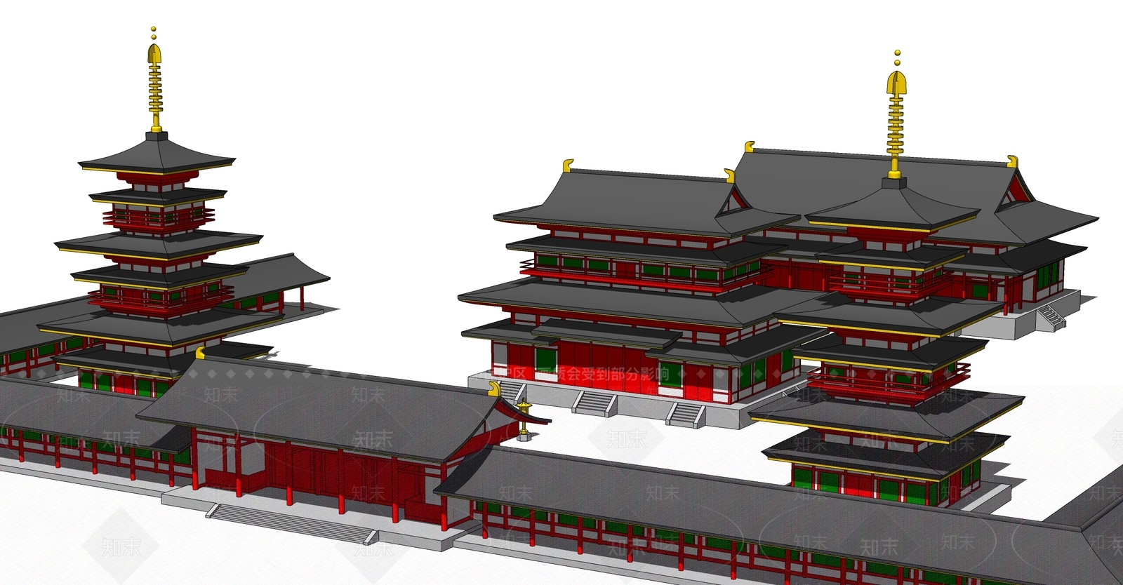 中式古建筑外观SU模型下载【ID:888153489】