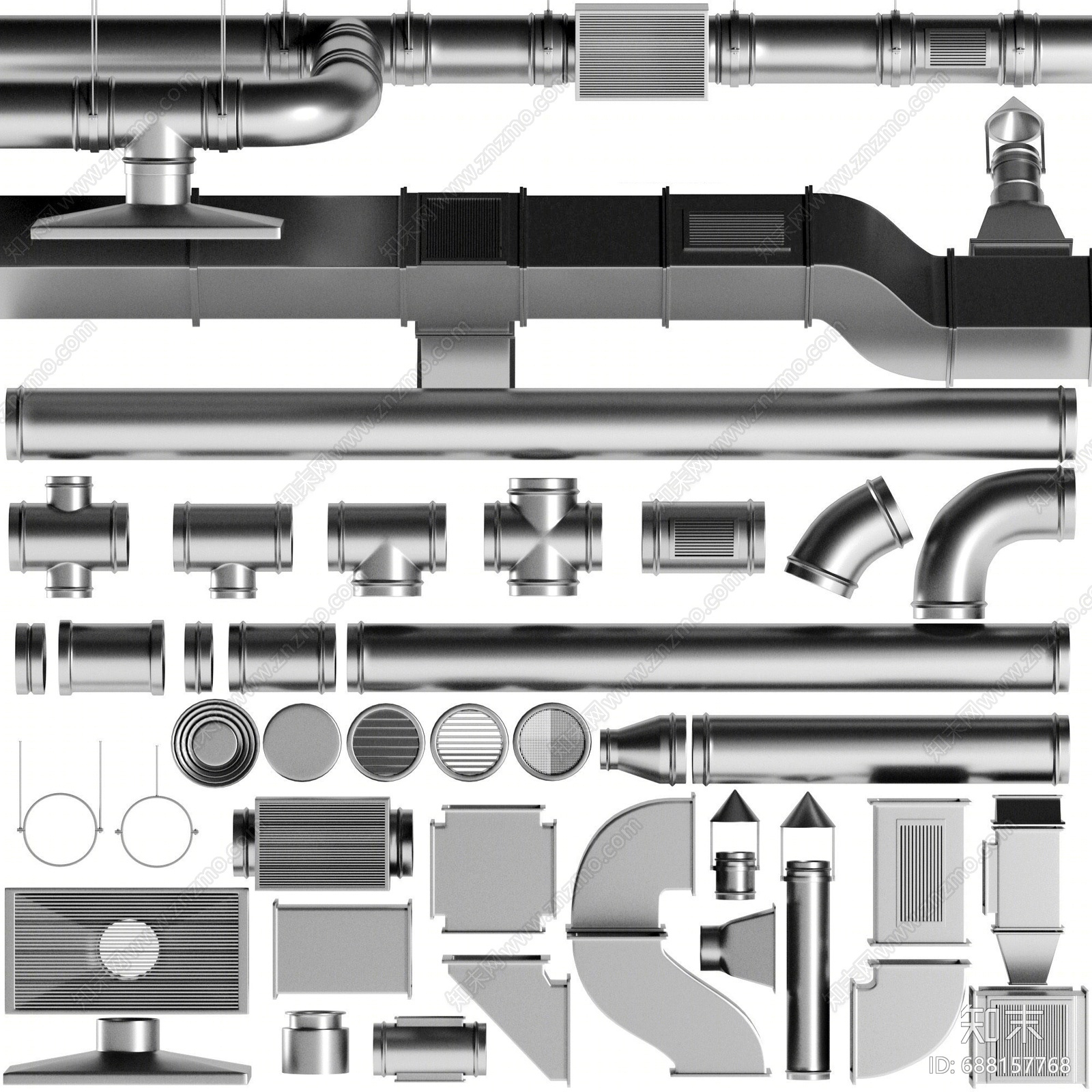 现代空调通风管道3D模型下载【ID:688157768】